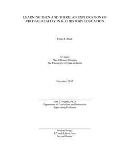An Exploration of Virtual Reality in K-12 History Education