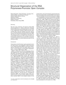 Structural Organization of the RNA Polymerase-Promoter Open Complex