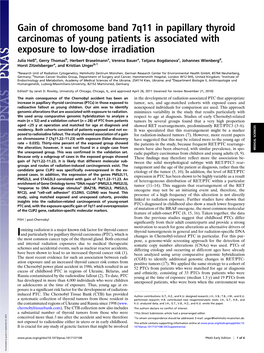 Gain of Chromosome Band 7Q11 in Papillary Thyroid Carcinomas of Young Patients Is Associated with Exposure to Low-Dose Irradiation