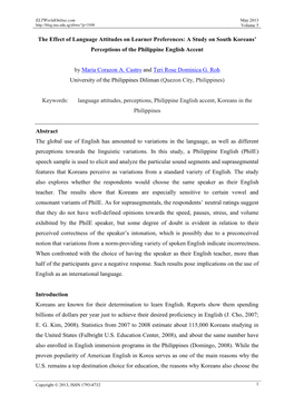 The Effect of Language Attitudes on Learner Preferences: a Study on South Koreans’ Perceptions of the Philippine English Accent