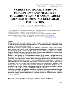 A Cross-Sectional Study on Perceptions and Practices Towards Vitamin D Among Adult Men and Women in a Gulf Arab Population