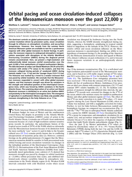 Orbital Pacing and Ocean Circulation-Induced Collapses of the Mesoamerican Monsoon Over the Past 22,000 Y