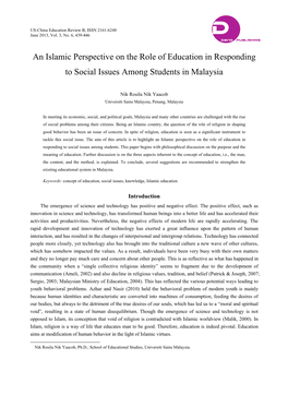 An Islamic Perspective on the Role of Education in Responding to Social Issues Among Students in Malaysia