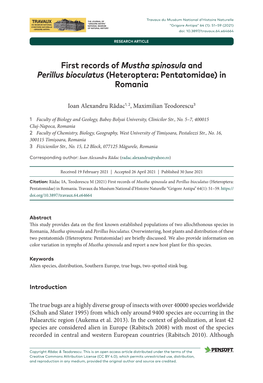 First Records of Mustha Spinosula and Perillus Bioculatus (Heteroptera: Pentatomidae) in Romania