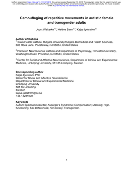 Camouflaging of Repetitive Movements in Autistic Female and Transgender Adults