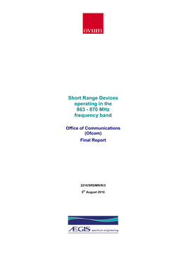 Short Range Devices Operating in the 863 - 870 Mhz Frequency Band