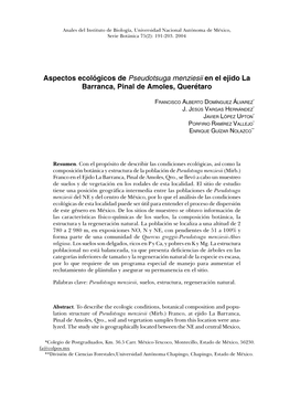 Aspectos Ecológicos De Pseudotsuga Menziesii En El Ejido La Barranca, Pinal De Amoles, Querétaro