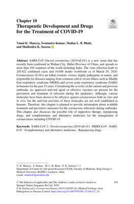 Therapeutic Development and Drugs for the Treatment of COVID-19