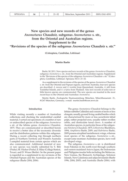 New Species and New Records of the Genus Anomotarus Chaudoir, Subgenus Anomotarus S