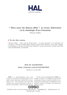 'Zabernism' Ou La Sémiologie D'un Événement