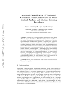 Automatic Identification of Traditional Colombian Music Genres Based on Audio Content Analysis and Machine Learning Technique