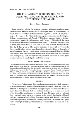 The Plain-Fronted Thornbird: Nest Construction, Material Choice, and Nest Defense Behavior