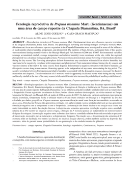 Fenologia Reprodutiva De Prepusa Montana Mart. (Gentianaceae) Em