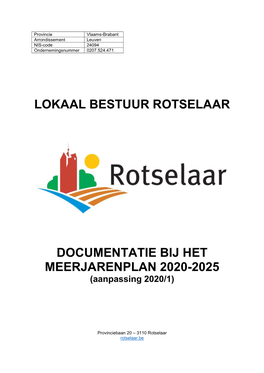 Lokaal Bestuur Rotselaar Documentatie Bij Het Meerjarenplan 2020-2025