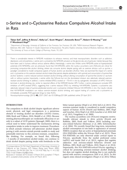 D-Serine and D-Cycloserine Reduce Compulsive Alcohol Intake in Rats