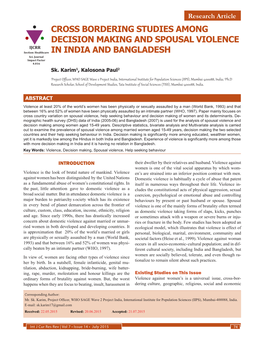 CROSS BORDERING STUDIES AMONG DECISION MAKING and SPOUSAL VIOLENCE IJCRR Section: Healthcare in INDIA and BANGLADESH Sci