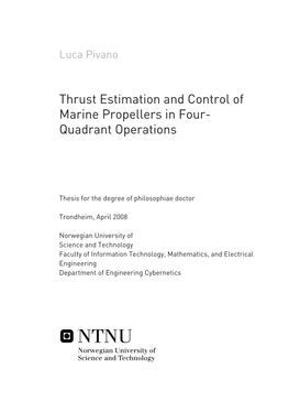 Thrust Estimation and Control of Marine Propellers in Four- Quadrant Operations