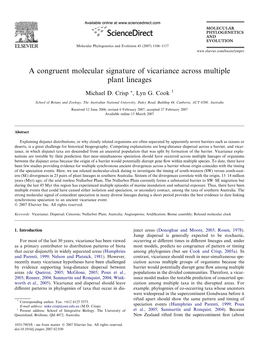 A Congruent Molecular Signature of Vicariance Across Multiple Plant Lineages