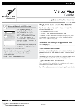 Visitor's Visa/Permit Guide (INZ 1018)