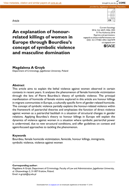 An Explanation of Honour-Related Killings of Women in Europe Through