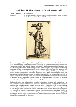 Part II Paper 14: Material Culture in the Early Modern World