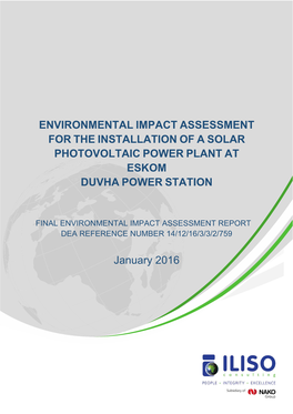 Environmental Impact Assessment for the Installation of a Solar Photovoltaic Power Plant at Eskom Duvha Power Station