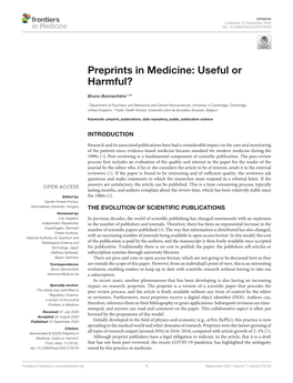 Preprints in Medicine: Useful Or Harmful?