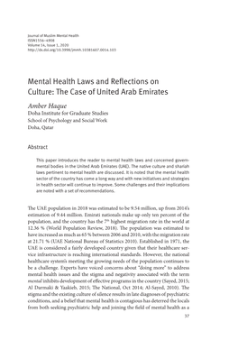 Mental Health Laws and Reflections on Culture: the Case of United Arab Emirates