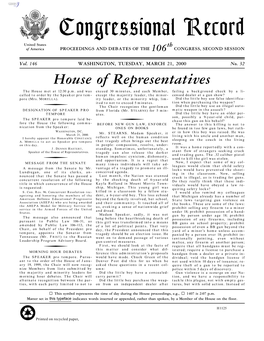 Congressional Record United States Th of America PROCEEDINGS and DEBATES of the 106 CONGRESS, SECOND SESSION