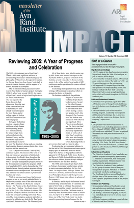 Reviewing 2005: a Year of Progress These Highlights Indicate Not Only ARI’S Accomplishments, but Also the Range of Our Projects