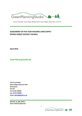 ASSESSMENT of FIVE YEAR HOUSING LAND SUPPLY EPPING FOREST DISTRICT COUNCIL April 2016 Green Planning Studio