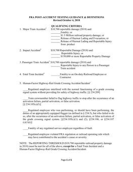 Fra Post-Accident Testing Guidance & Definitions