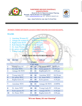 TEAMS 1. Amolatar Women FC (Amolatar District) 2. Amugu SS