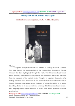 Fantasy in Girish Karnad's Play Yayati
