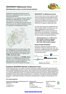 Projektinfoblatt ÖKOPROFIT MÄRKISCHER KREIS 2015