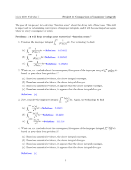 Math 2300: Calculus II Project 3: Comparison of Improper Integrals