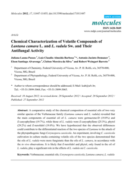 Chemical Characterization of Volatile Compounds of Lantana Camara L