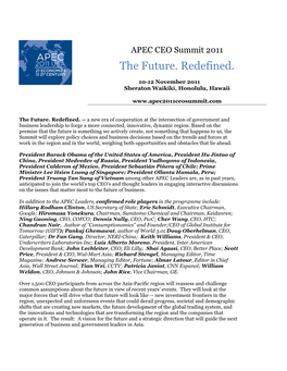 APEC CEO Summit 2011 Programme As of 11 October 2011