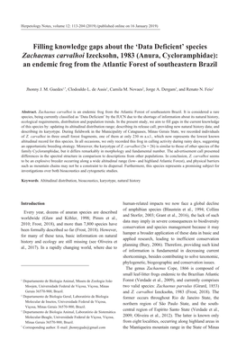 Species Zachaenus Carvalhoi Izecksohn, 1983 (Anura, Cycloramphidae): an Endemic Frog from the Atlantic Forest of Southeastern Brazil