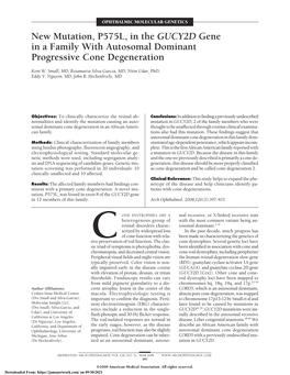 New Mutation, P575L, in the GUCY2D Gene in a Family with Autosomal Dominant Progressive Cone Degeneration