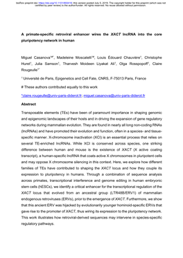 A Primate-Specific Retroviral Enhancer Wires the XACT Lncrna Into the Core Pluripotency Network in Human