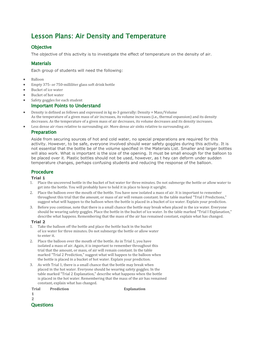 Lesson Plans: Air Density and Temperature