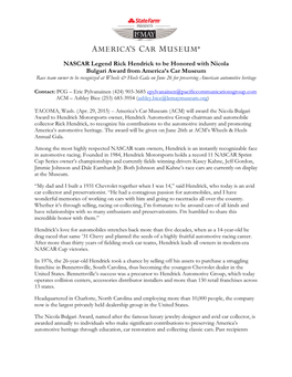 NASCAR Legend Rick Hendrick to Be Honored with Nicola Bulgari Award