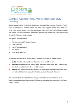 Avonbeg–Avonmore Priority Area for Action: Desk Study Summary