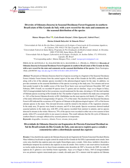 Diversity of Odonata (Insecta) in Seasonal Deciduous Forest