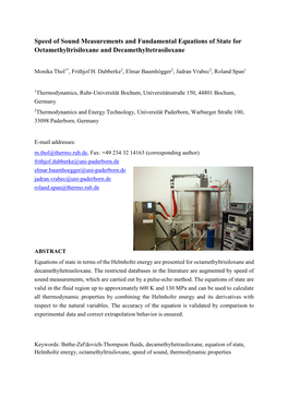 Speed of Sound Measurements and Fundamental Equations of State for Octamethyltrisiloxane and Decamethyltetrasiloxane