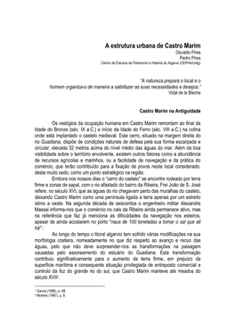 A Estrutura Urbana De Castro Marim Osvaldo Pires Pedro Pires Centro De Estudos De Património E História Do Algarve (CEPHA/Ualg)