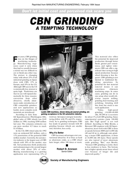 Cbn Grinding a Tempting Technology