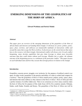 Emerging Dimensions of the Geopolitics of the Horn of Africa