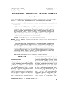 Revisión Taxonómica Del Género Gavilea (Orchidaceae, Chloraeinae)